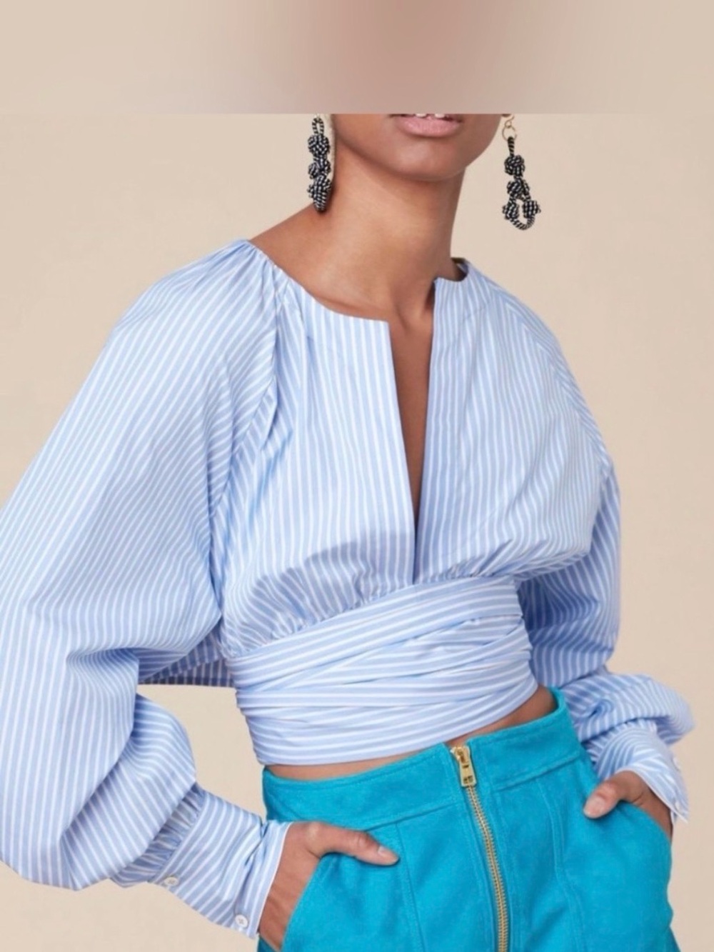 Diane Von Furstenberg Poplin Wrap Cropped Blouse - size 4